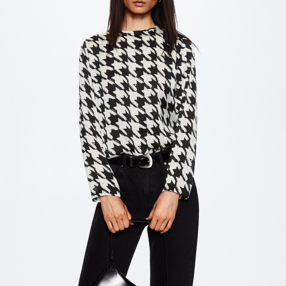 NWT Mango Houndstooth Patterned Blouse – Size Medium (US 6)